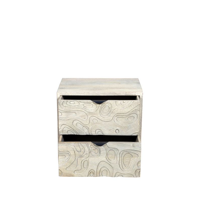 2-drawer Carved Solid Wood Nightstand, White