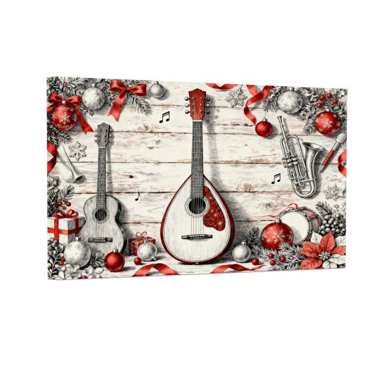 Ensemble de 3 reproductions d'art sur toile, "Christmas Christmas Instruments and Decorations", H 12 po x l 18 po