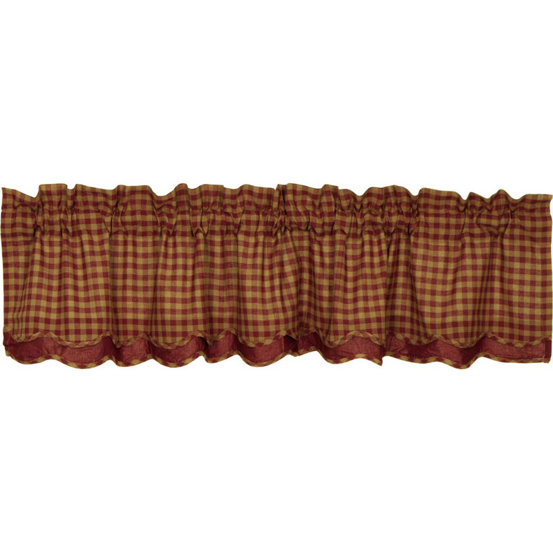 Cantonnière festonnée en coton à carreaux Zenaide, Bourgogne, l 60 po x L 16 po