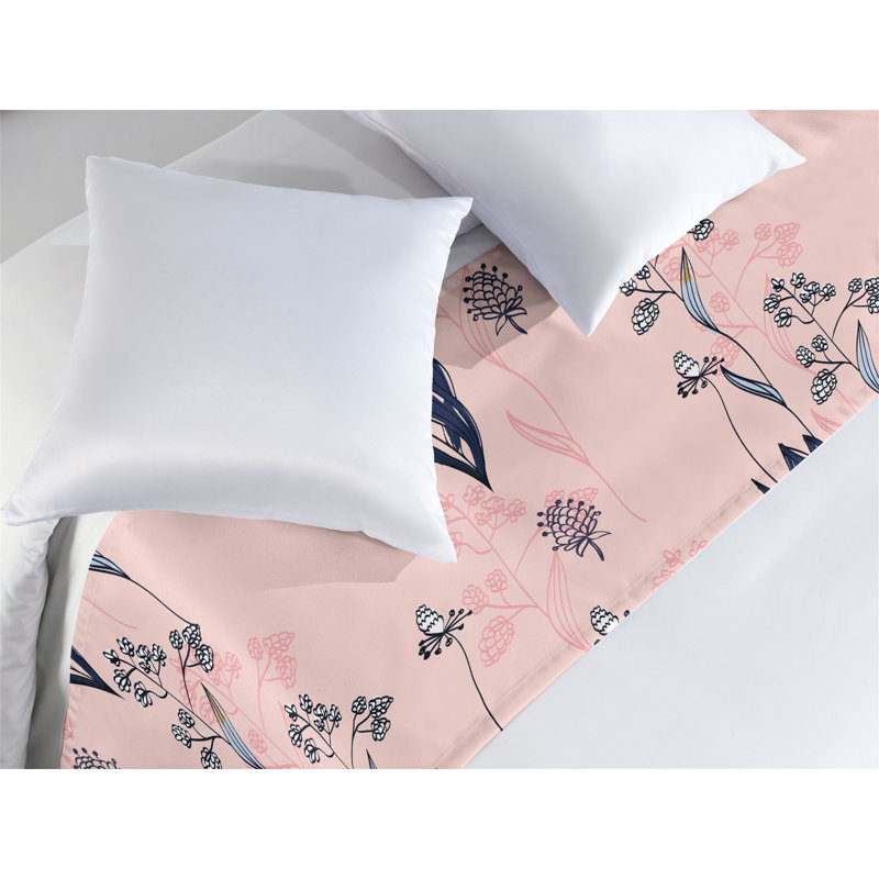 Ambesonne Springtime Bed Scarf Runner Jungle Boho Flowers Art King Blush Dark Indigo, King