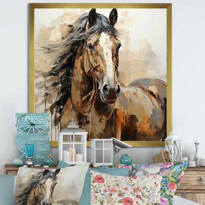 Cheval, liberté symbolique - impression sur toile, H 36 po x l 36 po x P 1,5 po, Cadre doré simple