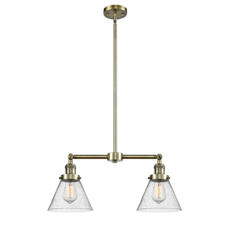 Luminaire suspendu conique pour îlot de cuisine 2 lumières Callahan, Grainé, Laiton antique, Ampoule DEL 6 watts Vinage