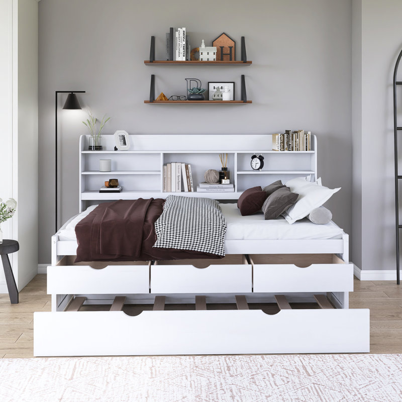 Wood Captain Bed With Trundle,Drawers, Twin, White