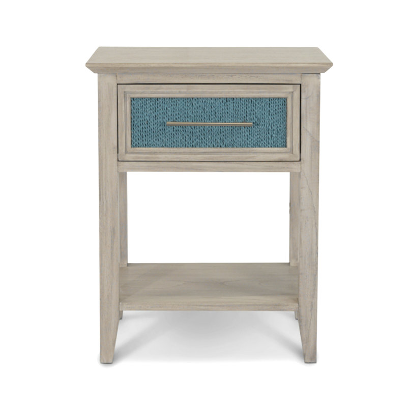 Ocean Isles - 1 Drawer Woven Nightstand with Power Strip and USB-A Port - Ocean Blue and Aged Ivory Finish