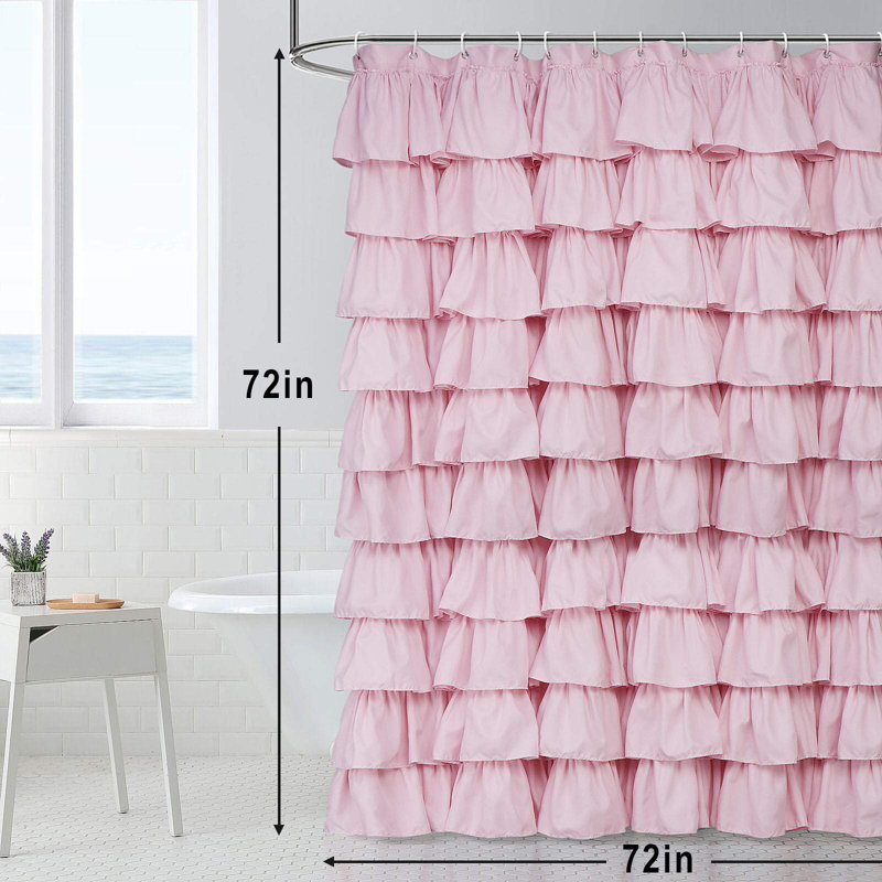 Rideau de douche rose à volants en tissu rustique pour salle de bain Farmhouse, 72 po x 72 po