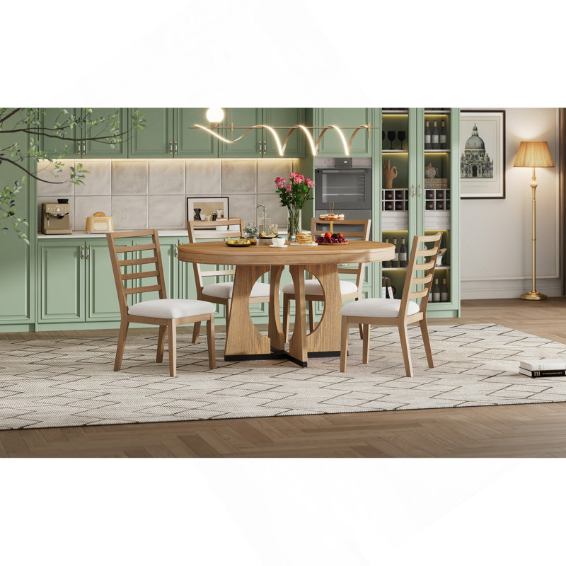 Table de salle à manger ronde pour 4 avec chaises, ensemble de table de salle à manger extensible avec rallonge centrale amovible de 16 po, ensemble de table de salle à manger rétro 5 pièces à motif géométrique unique pour la cuisine et la salle ?