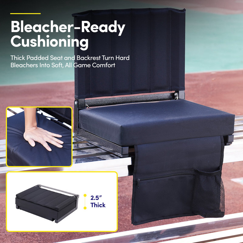 Siège de stade portatif pour gradins avec support pour le dos, fauteuil de gradin pliable avec porte-gobelet et bandoulière noir