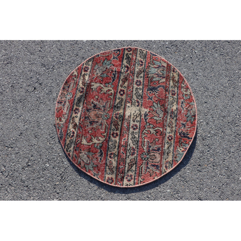 Tapis turc rond en laine Oushak tissé à la main avec un design oriental authentique pour un look rétro dans les petits espaces