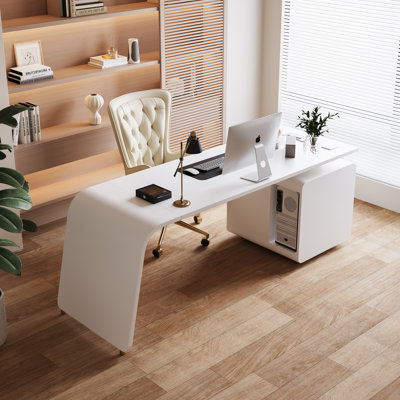 63" Modern Executive Desk with Storage & Cable Management - Luxury Home Office Computer Desk, Spacious Workstation for Small Spaces, Durable Wood & Me
