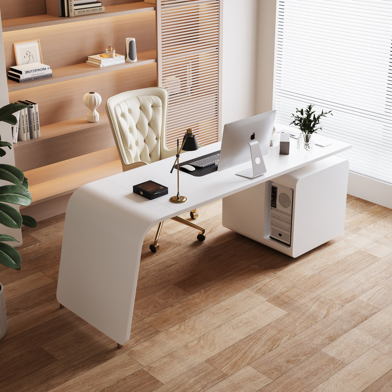 63" Modern Executive Desk with Storage & Cable Management - Luxury Home Office Computer Desk, Spacious Workstation for Small Spaces, Durable Wood & Me