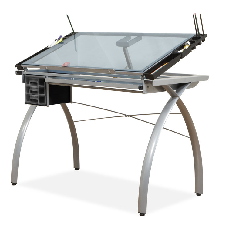 Studio Designs Futura Craft Station Work Table with Adjustable Safety Glass Top, Silver/Blue