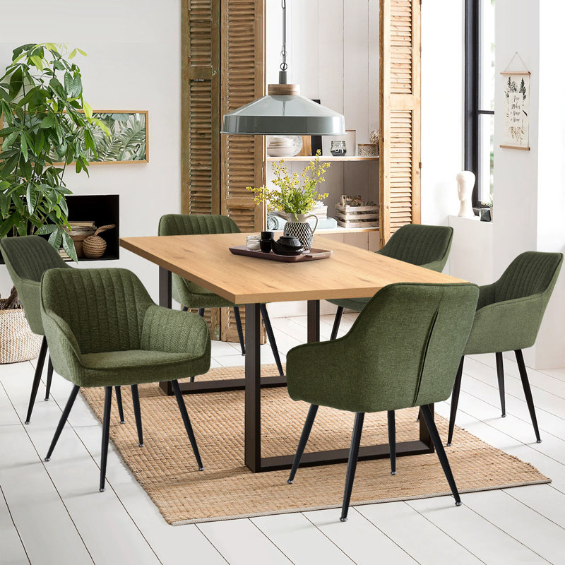 Bhagirath 31.5'' W 6-Person Rectangular Dining Set, Oak, Green