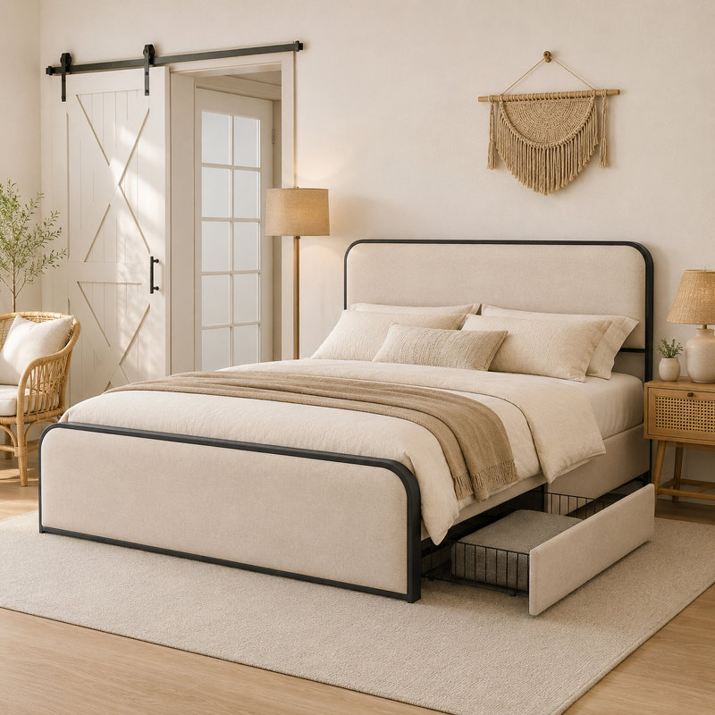 Lit plateforme avec rangement Henos, Grand, Beige