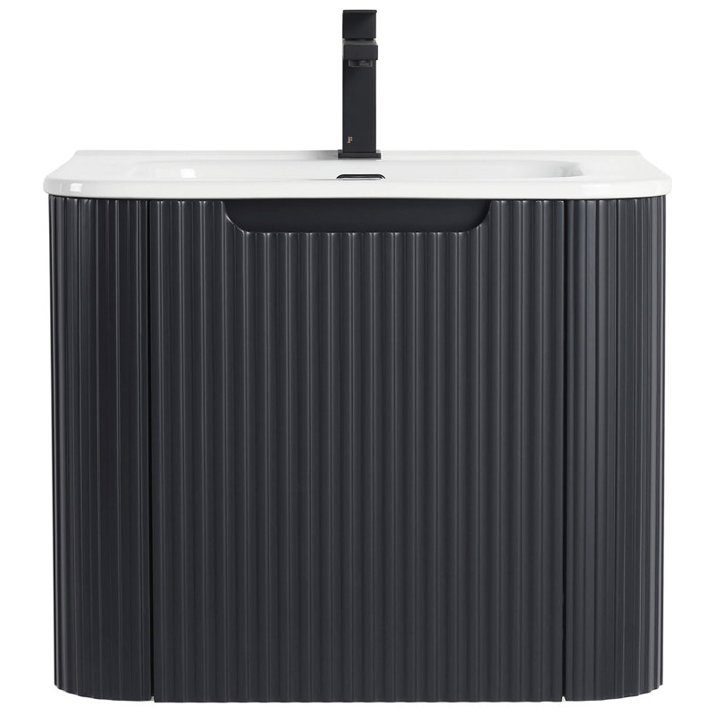 Caskvalley Modern Bathroom Vanity with Straight Fluted Design 24" Wide, Carbon Black