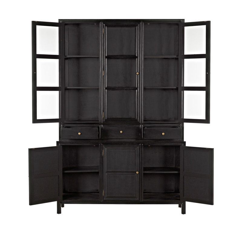Colonial Solid Wood China Cabinet, Hand Rubbed Black