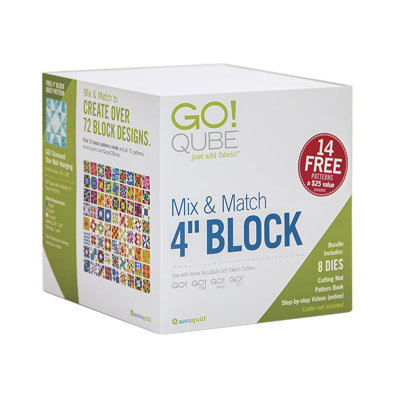 AccuQuilt GO! Qube 4 in. Mix & Match Block Set with 8 Dies, Cutting Mats and Pattern Book