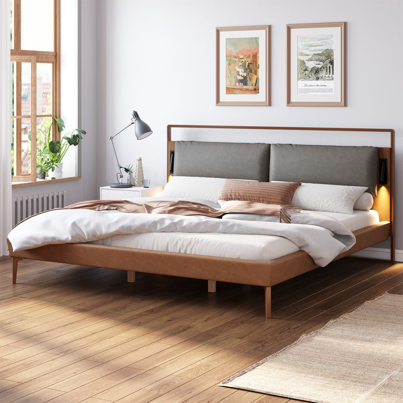 Lit luxueux en cuir avec veilleuses intégrées pour plus de confort et de style, Très grand