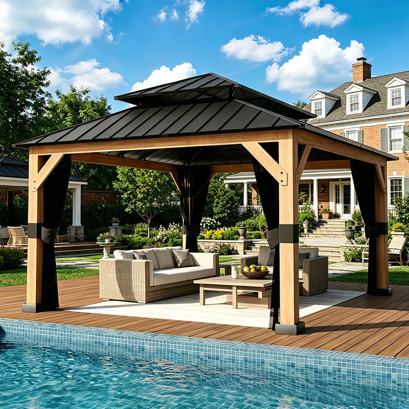 Pavillon de jardin en bois massif 13 'x 11' Joyside