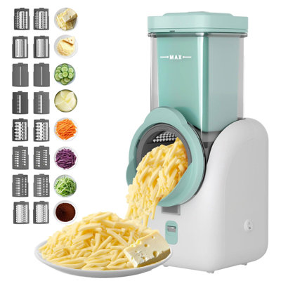 Upgraded 8-in-1 Electric Cheese Grater & Electric Cheese Shredder with 8 Interchangeable Blades, (Green)