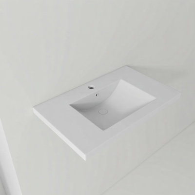 30" x 18" White Vitreous Ceramic Bathroom Vanity Top with Integrated Sink with Overflow and Single-Hole Faucet Configuration, Top Only