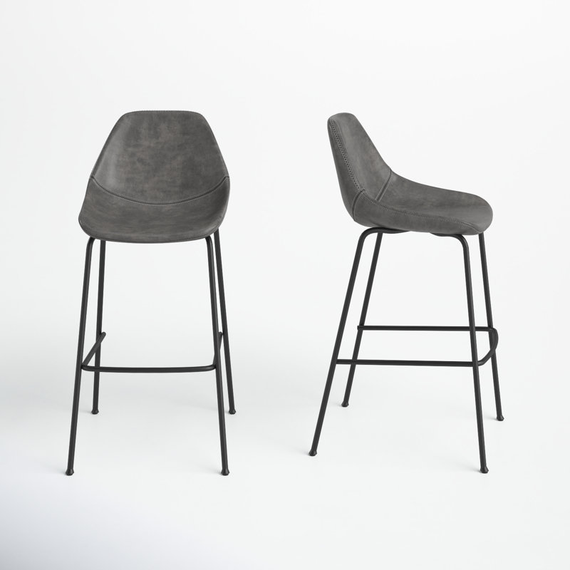 Garner Upholstered Counter Stool with Metal Frame, Vintage Dark Gray Faux Leather, Bar Stool (29” Seat Height)