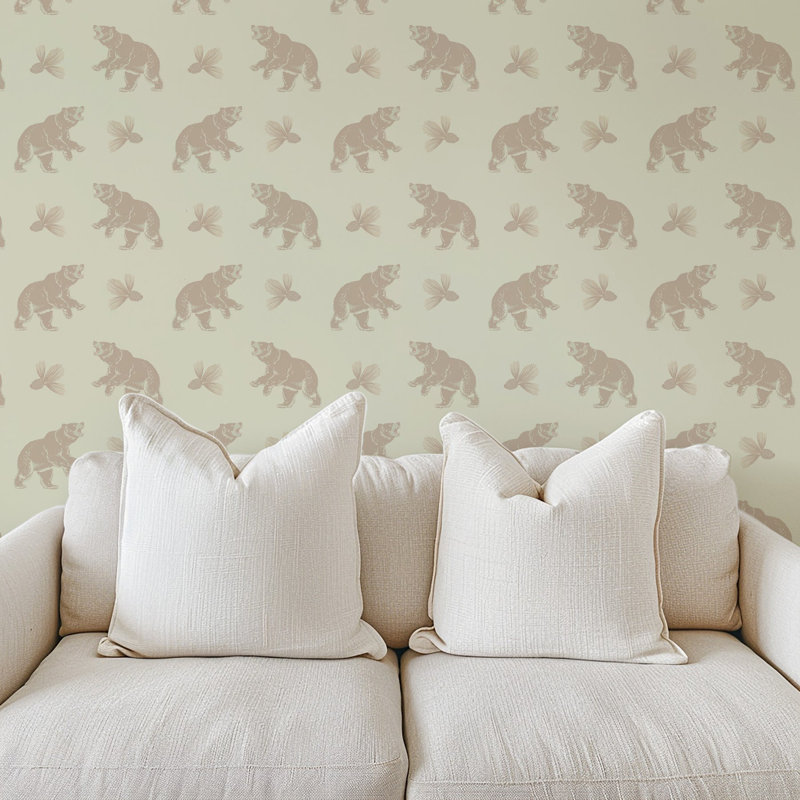 Roaming Black Bear - Wallpaper, Pale Rosewood, Faux Grasscloth