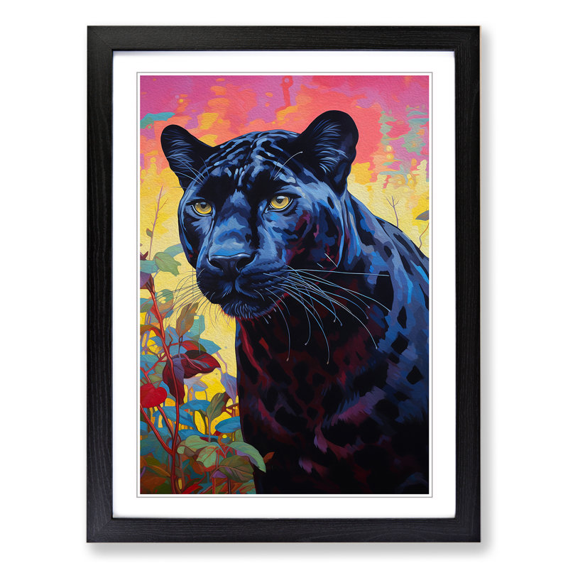 Panther Colour Field No.2 - Single Picture Frame Print on Wood, Black Framed, 64cm H x 46cm W x 2" D