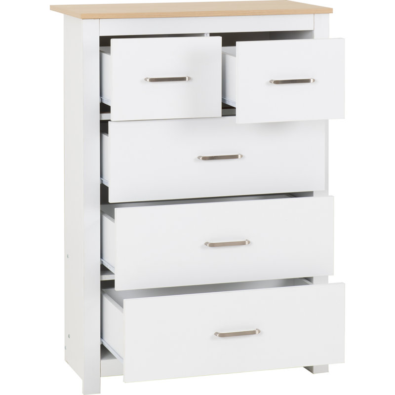 Henryville 80cm W 5 - Drawer Chest of Drawers, White