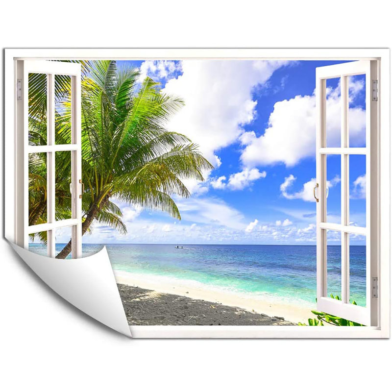 Murale feuille de palmier ombre sur la plage, L 48 po x l 36 po
