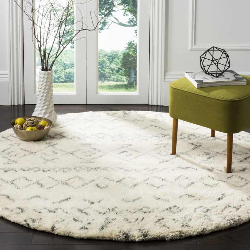 Aderhold Hand Tufted Nz Wool/Cotton Southwestern Rug in Gray/Beige, Round 6'