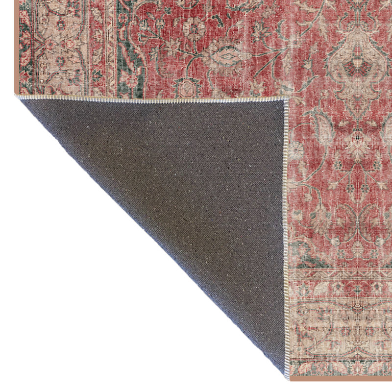 Tapis décoratif rouge à motif traditionnel, Rectangle 5 pi 1,02 po x 7 pi 6,55 po
