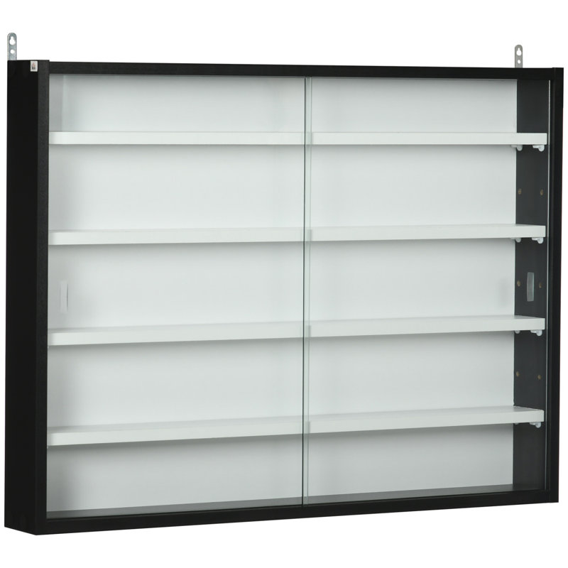 Vitrine murale à 5 niveaux avec 2 portes et tablettes réglables, Blanc/Noir
