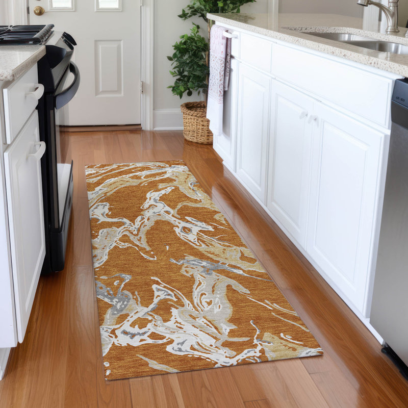 Premium Machine Washable Corum AMF1035 Abstract Rug, Runner 2'3" x 7'6"
