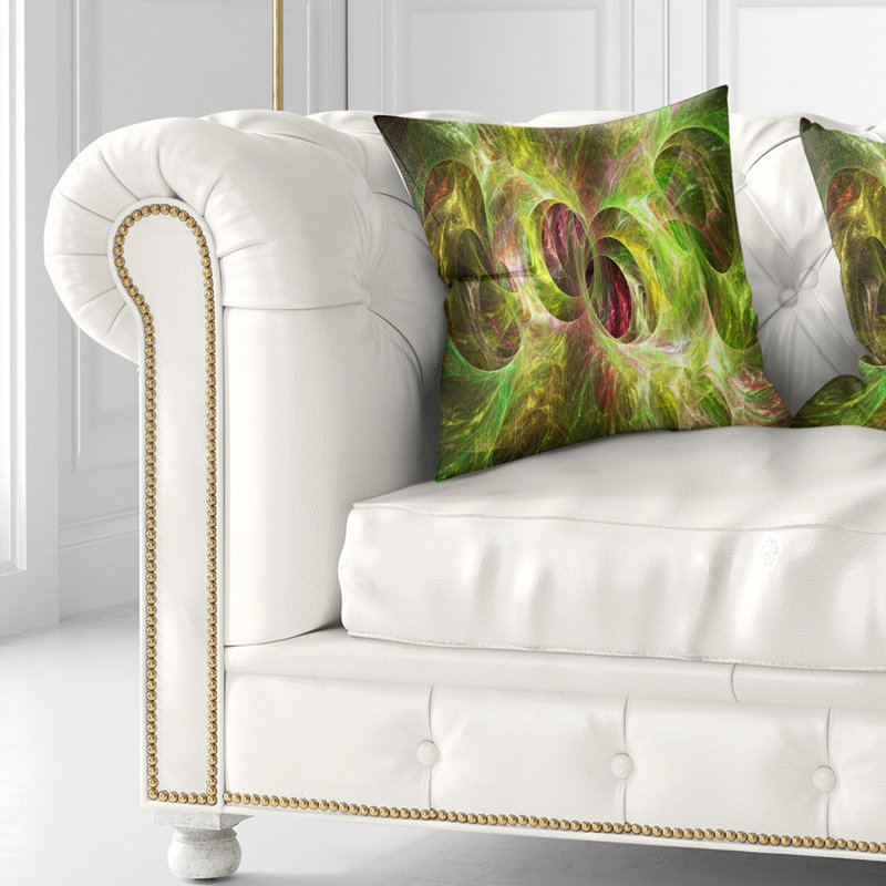 Verre ornemental fractal - coussin imprimé abstrait, 18 po x 18 po, Jaune, Coussin décoratif