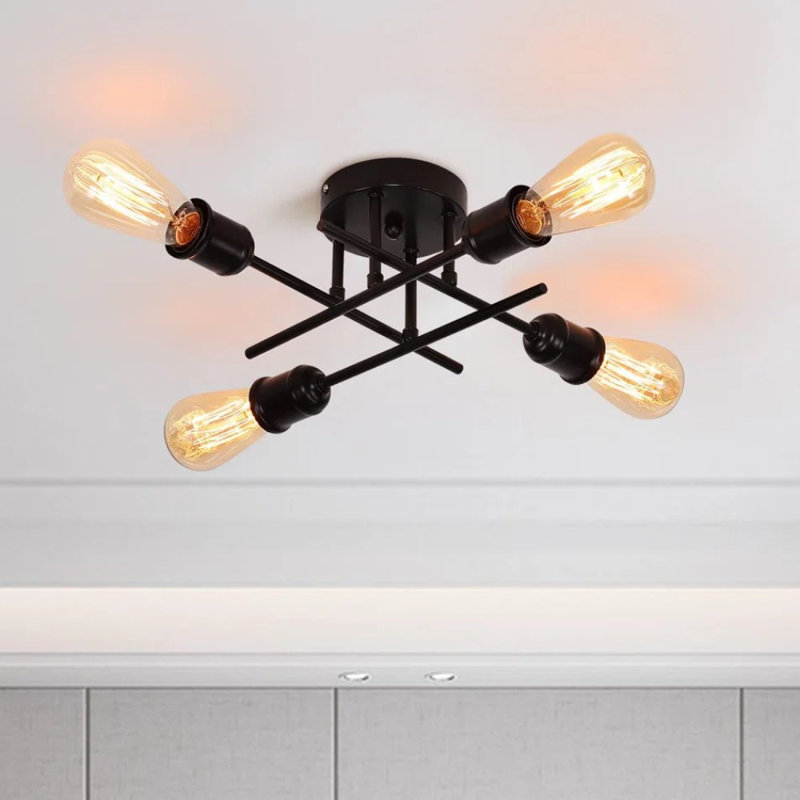 Demetriona 4-Light 34cm Semi Flush Mount, Black