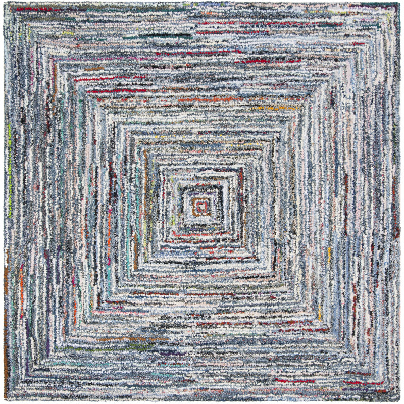 Baum Hand Tufted Cotton Geometric Rug, Square 6'