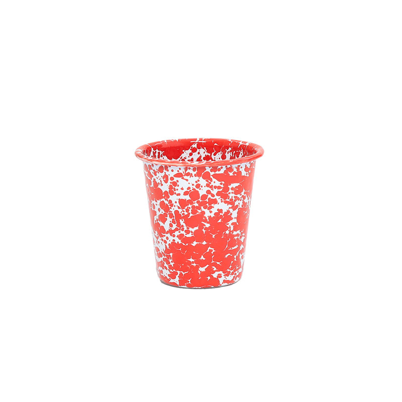Crow Canyon Enamelware Splatter 14 oz Tumblers, Grey, 3.5" H x 3.5" W x 3.5" D, Red
