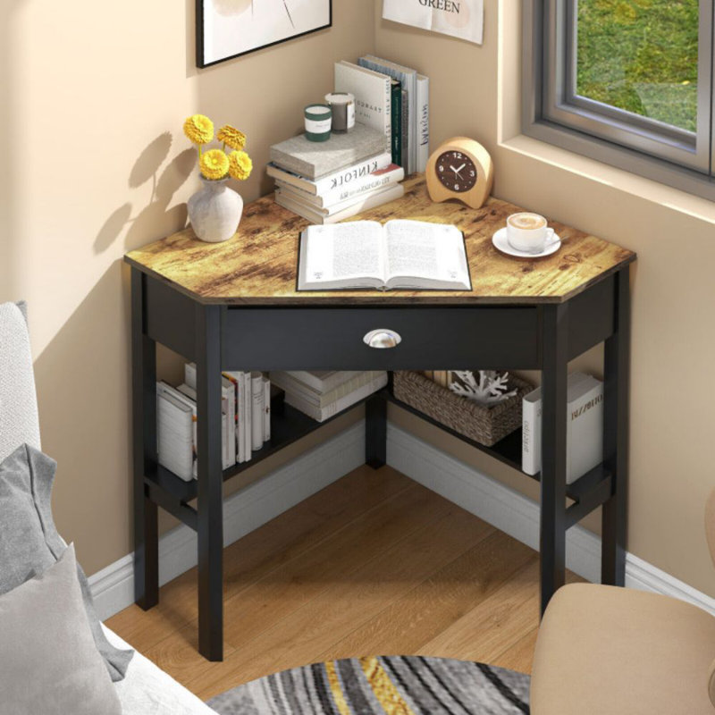 Bureau en coin Aust, Naturel/noir