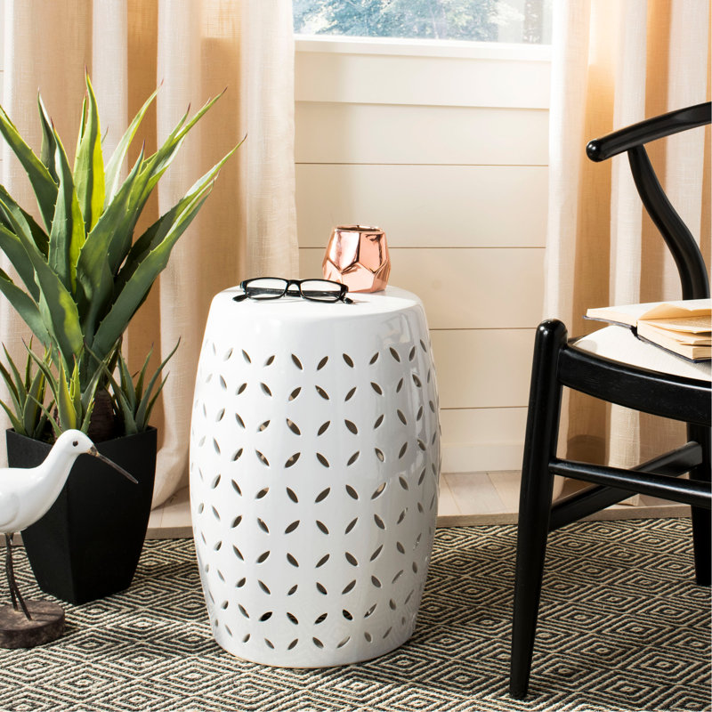 Tabouret de jardin en céramique Feliciana, Blanc