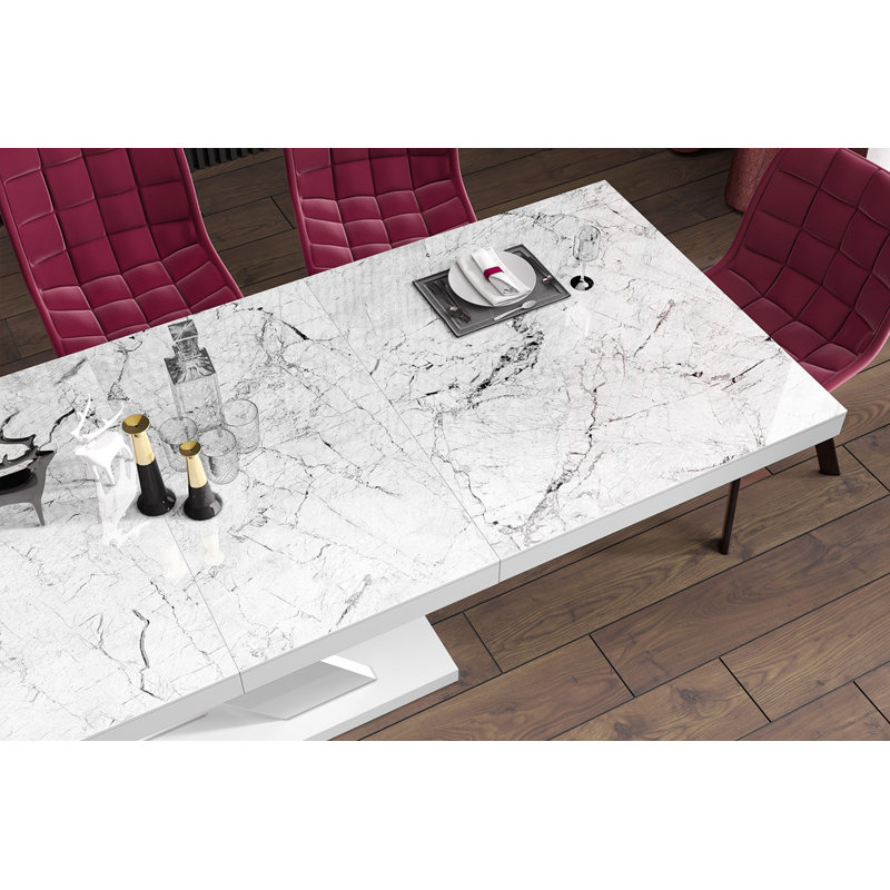 256cm Solid Oak Pedestal Dining Table, Marble Look