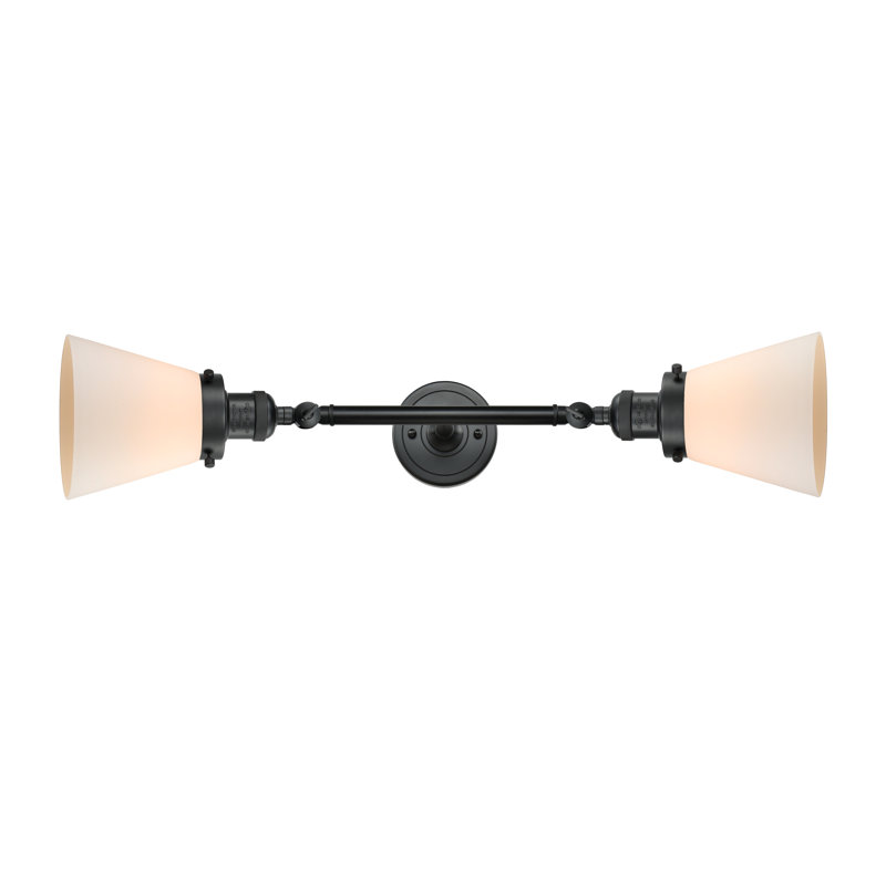 Cone 2 Light Tiltable Bath Vanity Light, Matte White Cased, 6 Watt Vinage LED Bulb, Matte Black