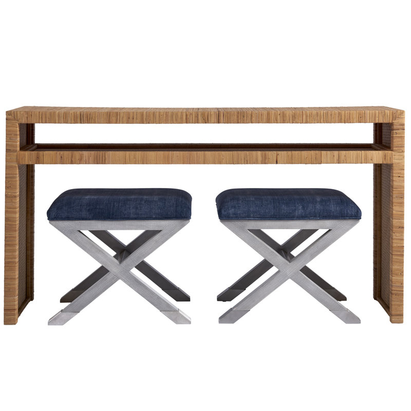 Long Key 60'' Coastal Brown Rattan Console Table with Storage