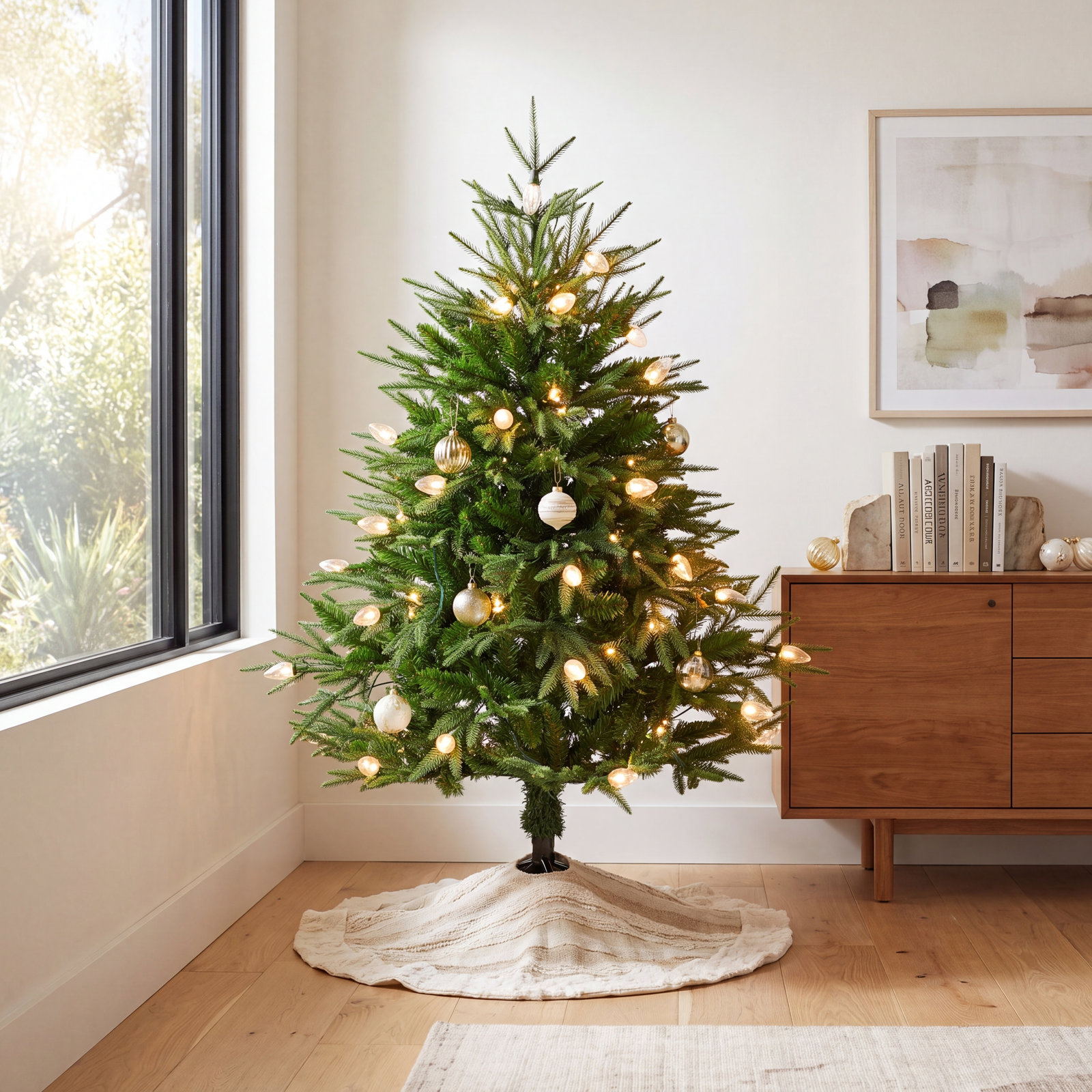 Pre-Lit Pine Christmas Tree, 4ft
