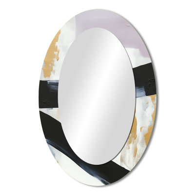 Black Eruption Of Marble II - Black Modern Oval Wall Mirror