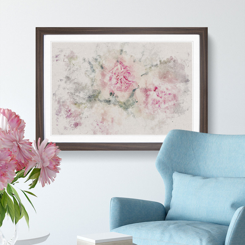 Pale Pink Carnation Flowers - Picture Frame Painting Print, 24cm H x 33cm W x 2cm D, Walnut Framed