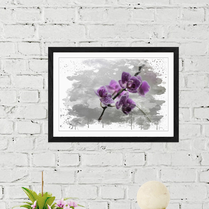 Flower Purple Orchid - Wall Art, 45cm H x 62cm W, Framed Picture