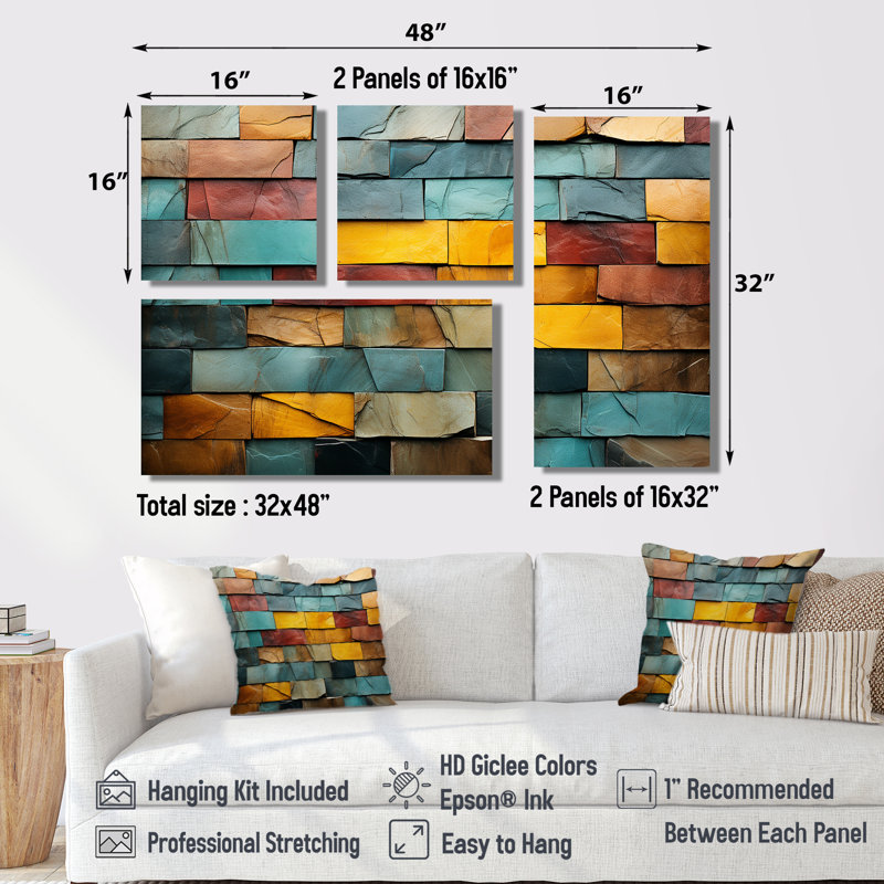 Boho Earth Element Stones Mosaic II - Bohème vert et décoration murale éclectique 4 pièces, Noir