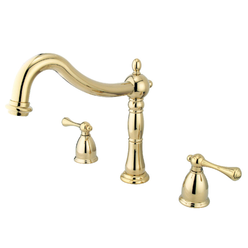Kingston Brass Heritage Two-Handle 3-Hole Deck Mount Roman Tub Faucet, Polished Brass
