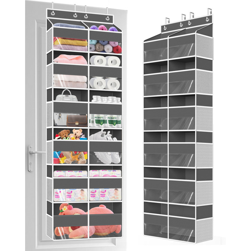 Rangement suspendu gris à 6 niveaux au-dessus de la porte avec très grandes poches, rangement suspendu avec fenêtres transparentes pour chambre de bébé, garde-manger et garde-robe simple