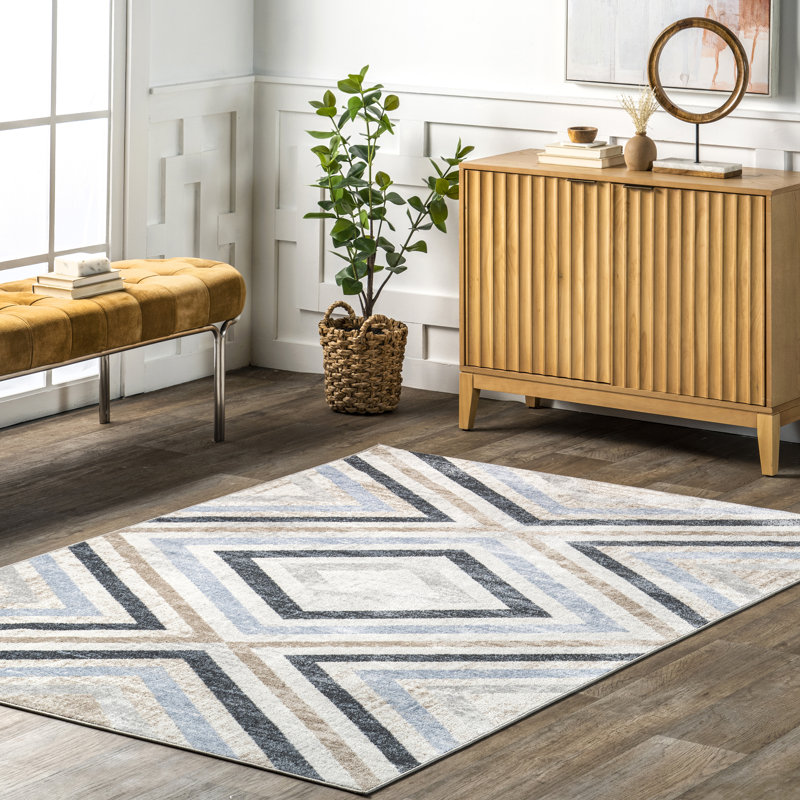Akari SpinClean Transitional Diamond Machine Washable Area Rug, Rectangle 3' x 5'